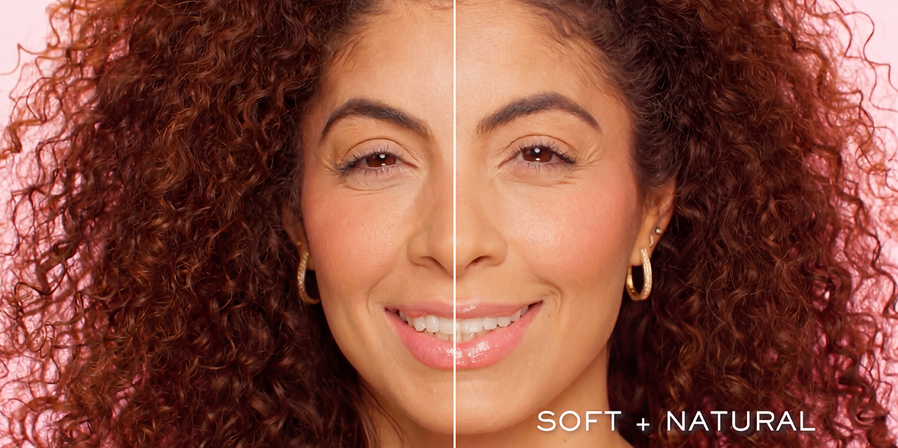 Blend highlight contour and blush with a fluffy brush or fingers for the final soft and natural, shaped look